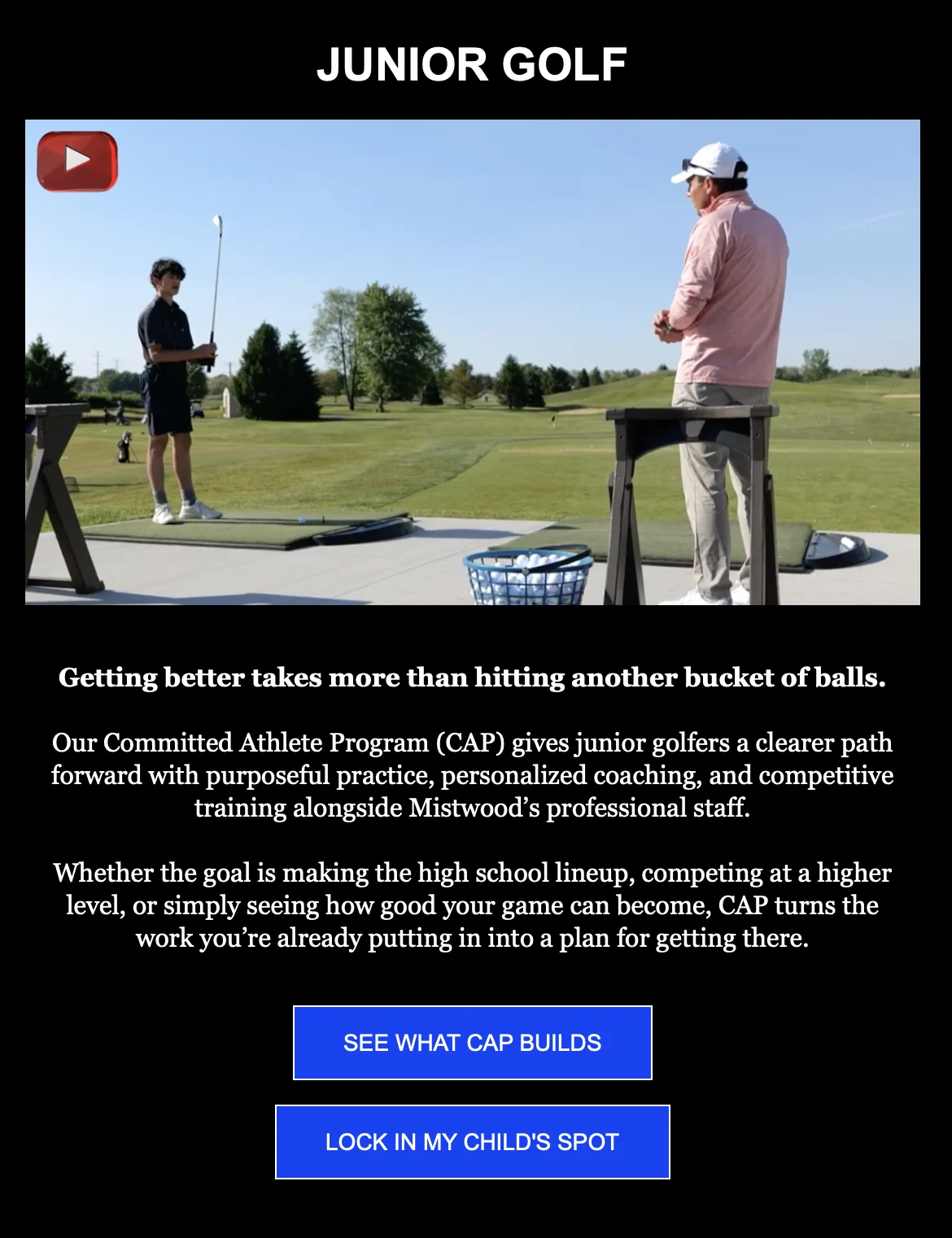 Mistwood Golf Club Committed Athlete Program junior golf email header