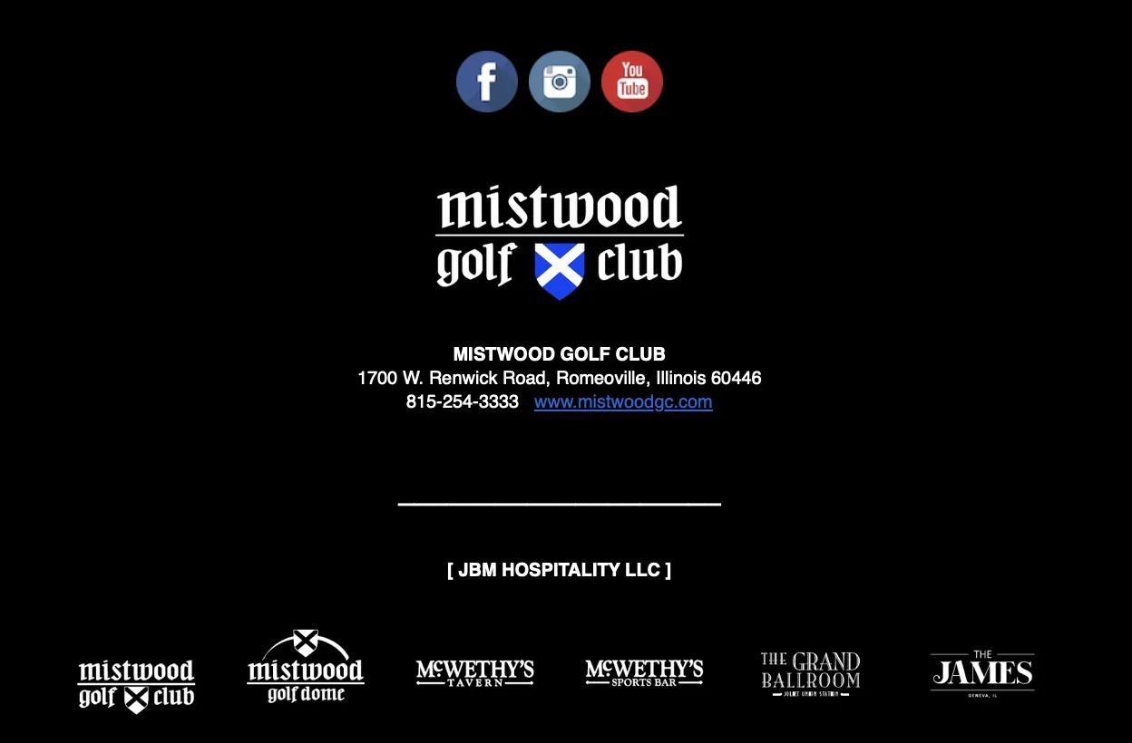 Mistwood Golf Club and JBM Hospitality email campaign footer