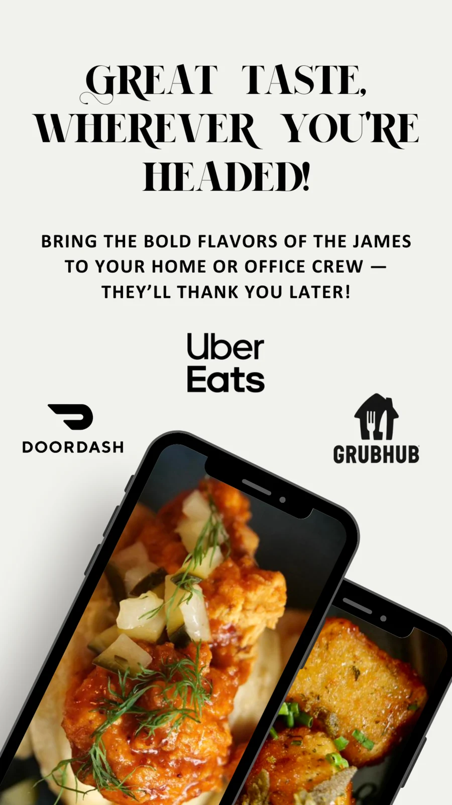 Restaurant promotional email design for The James in Geneva, Illinois