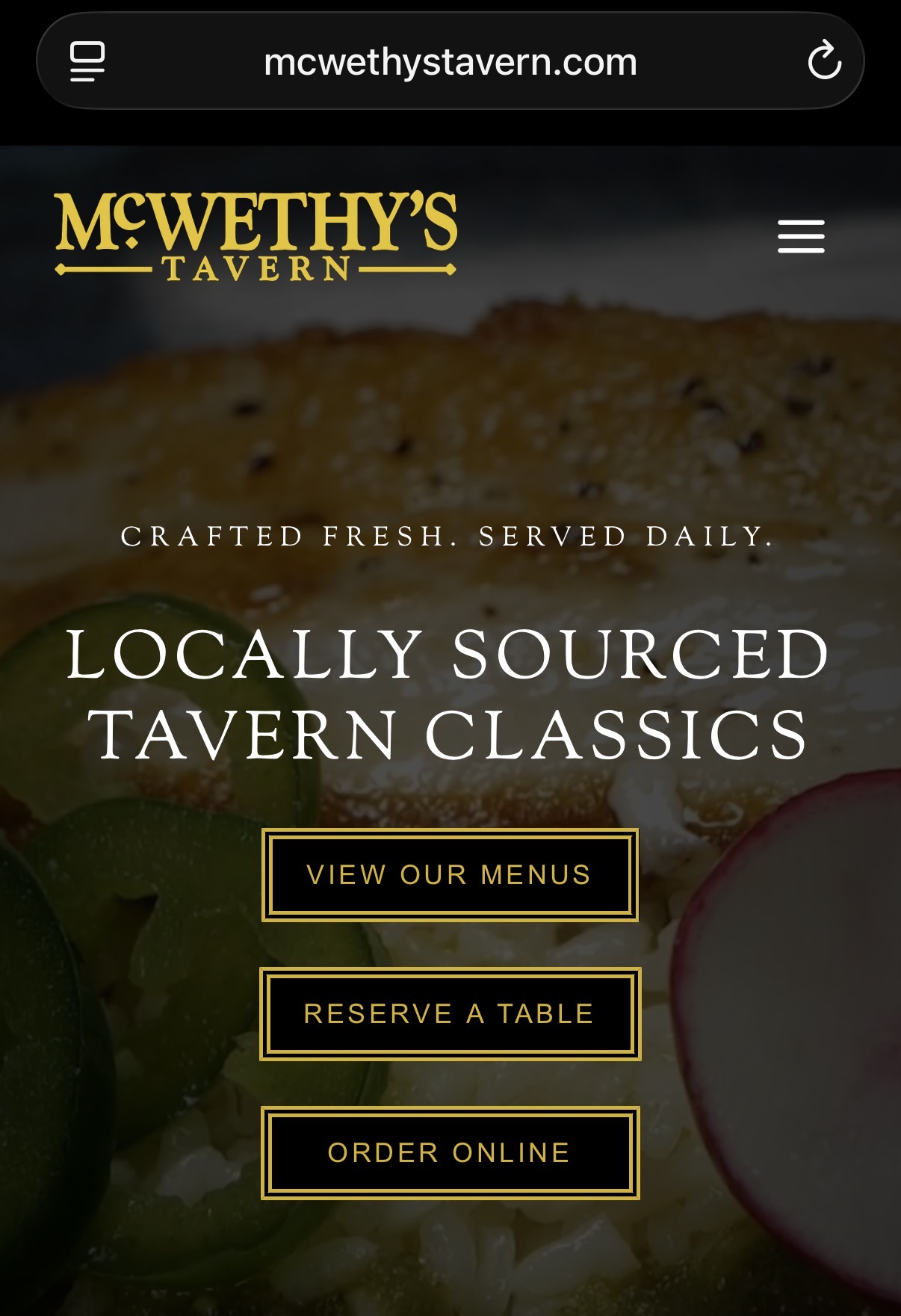 McWethy's Tavern menu — mobile view